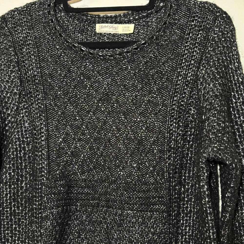 Faded Glory Black and Silver Sweater Size L Acrylic Poly Blend - Picture 2 of 7